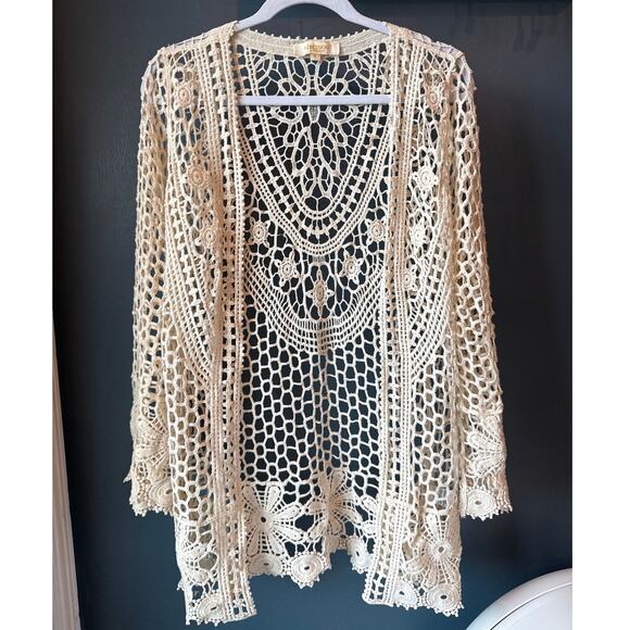Rebellion Crochet Open Front Cardigan Small Floral Lace Bohemian Festival Dainty - Picture 1 of 8
